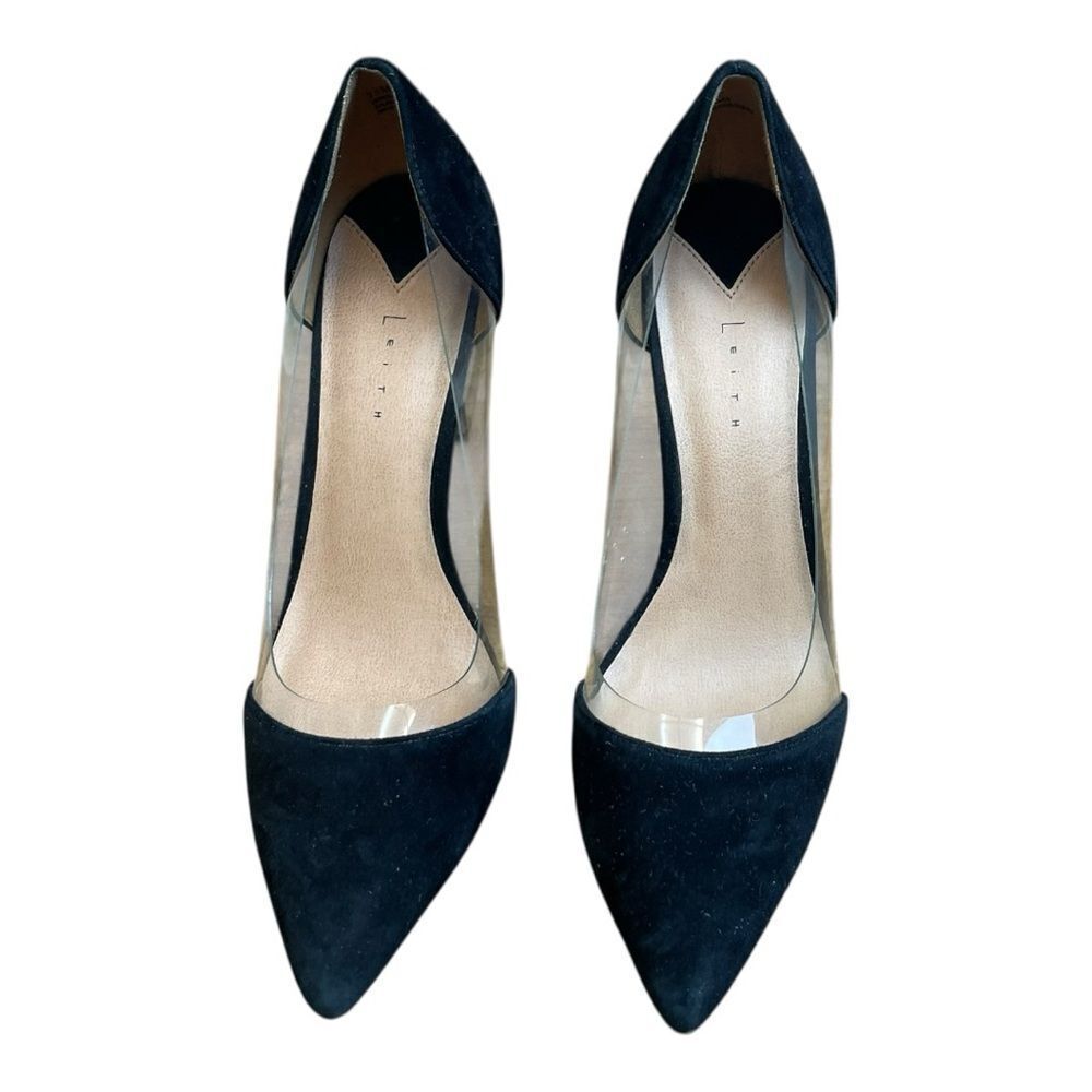 Leith Black Suede Clear PVC Pumps Pointed Toe Heels Size 7.5